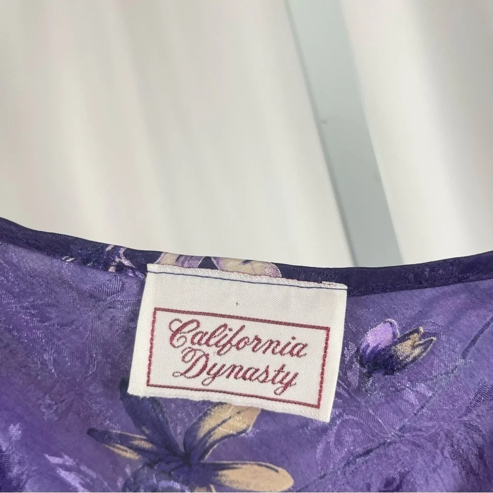 California Dynasty Vintage Large Floral Satin Bow Side Slit Chemise Slip Dress